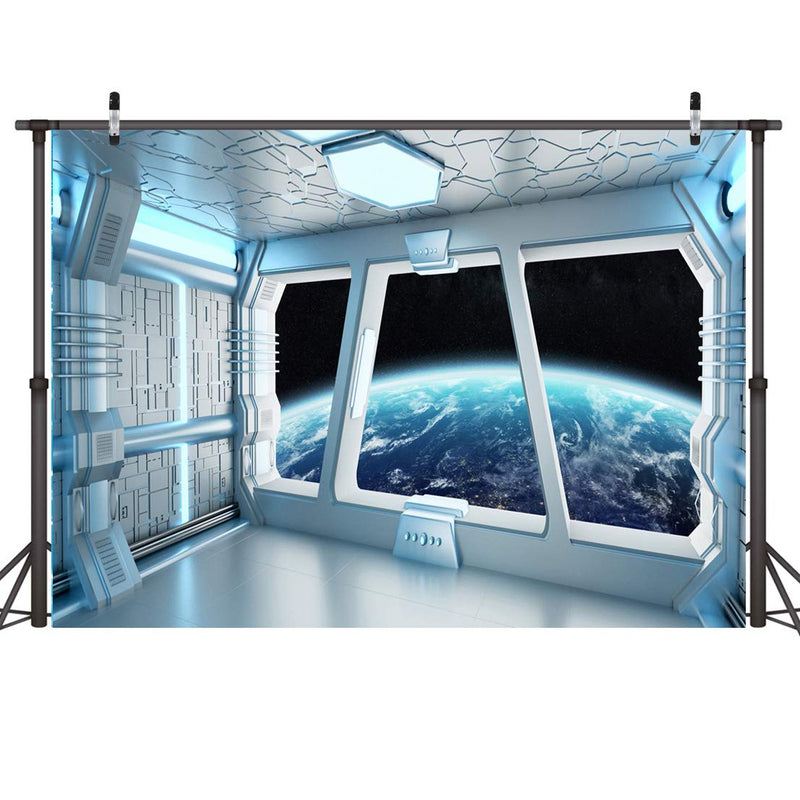 Vinyl Spaceship Interior Background Futuristic Science Fiction Photography, LYWYGG 7x5FT, Backdrops Spacecraft Cabin Photo Shoot Studio Props Astronomy Universe Galaxy Outer Space Station CP-214 Blue