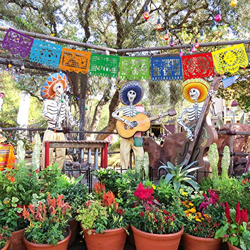 Mexican Party Banner DomeStar 18 Feet Plastic Fiesta Banner Cinco de Mayo Dia De Los Muertos Decor Day of The Dead Papel Picado Decorations Mexican Fiesta Garland for Mexican Party Supplies