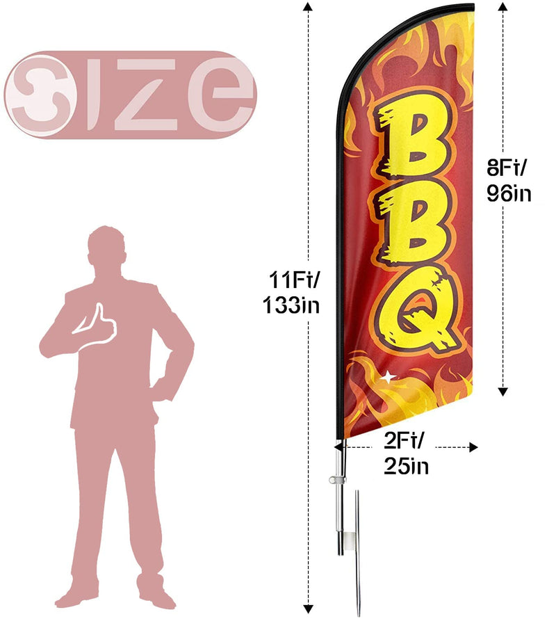 BBQ Feather Flag, BBQ Advertising Feather Banner 11 Foot, Swooper Flag Pole Kit and Ground Stake for BBQ Business, Red, FSFLAG