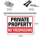 No Trespassing Signs Large Private Property Metal 10x14 Inch Rust Free Aluminum,UV Ink Printing,Durable/Weatherproof Up to 7 Years Outdoor for Home (4-Pack)