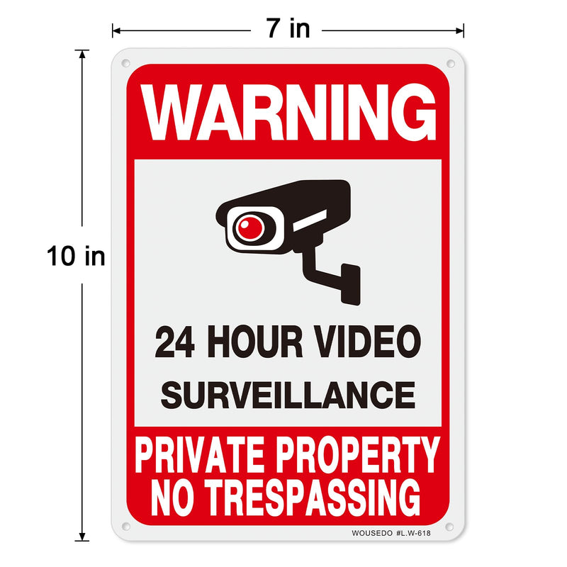 WOUSEDO 2-Pack Private Property No Trespassing Sign,Video Surveillance Signs Outdoor,Rust Free Aluminum 10 x7 Inches Security Camera Sign for Home,Business,CCTV,UV Protected & Waterproof