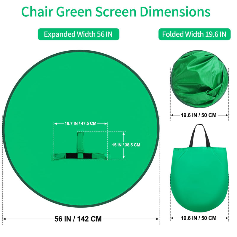 Green Screen Chair,56 IN Collapsible Green Screen Backdrop Kit,Pop Up Green Screen for Streaming with Storage Bag，Portable Greenscreen Backdrop for Photography,Gaming,Streaming,Zoom Meeting and Gaming