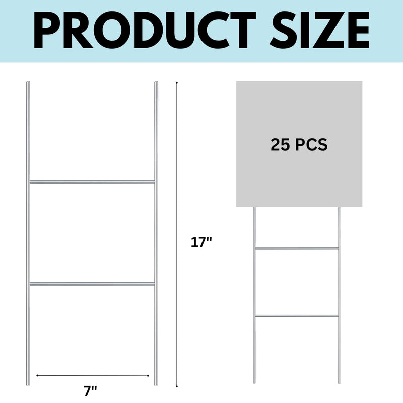 Yard Sign Stakes Tacmaster 25 Pack 17"x7" | Wire Metal Yard H Stakes for 4mm Corrugated Panels, Blank Lawn Sign Posts and Real Estate Signs | Waterproof and Wind Resistant