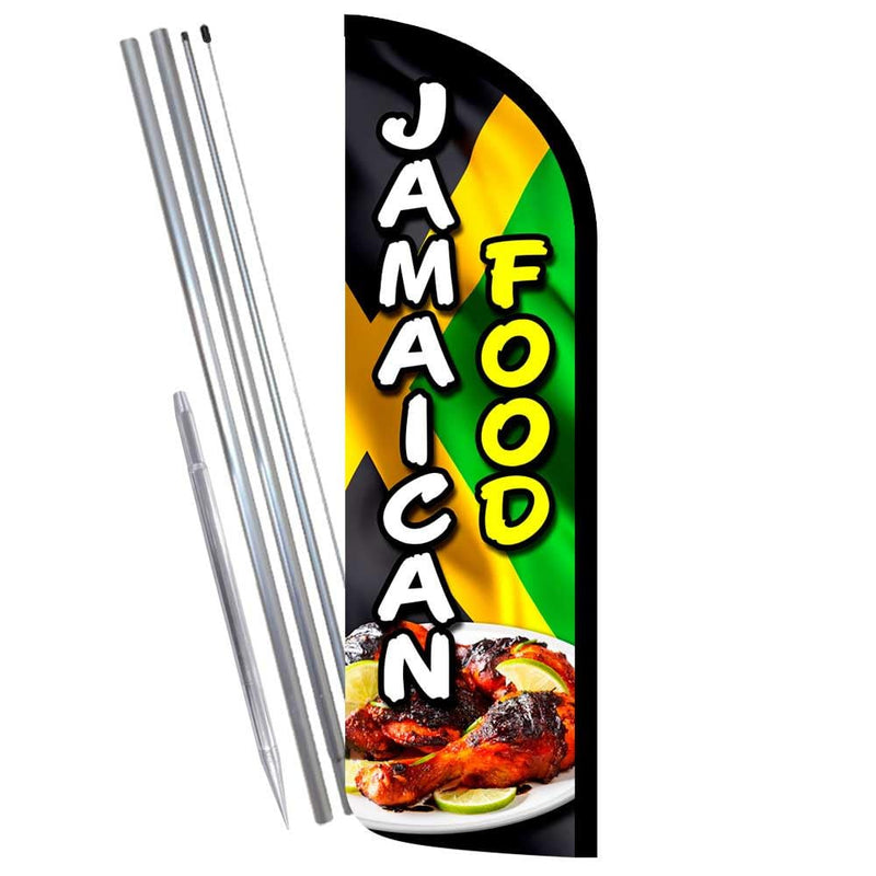 Jamaican Food Premium Windless Feather Banner Flag Kit (Flag, Pole, & Ground Mt)