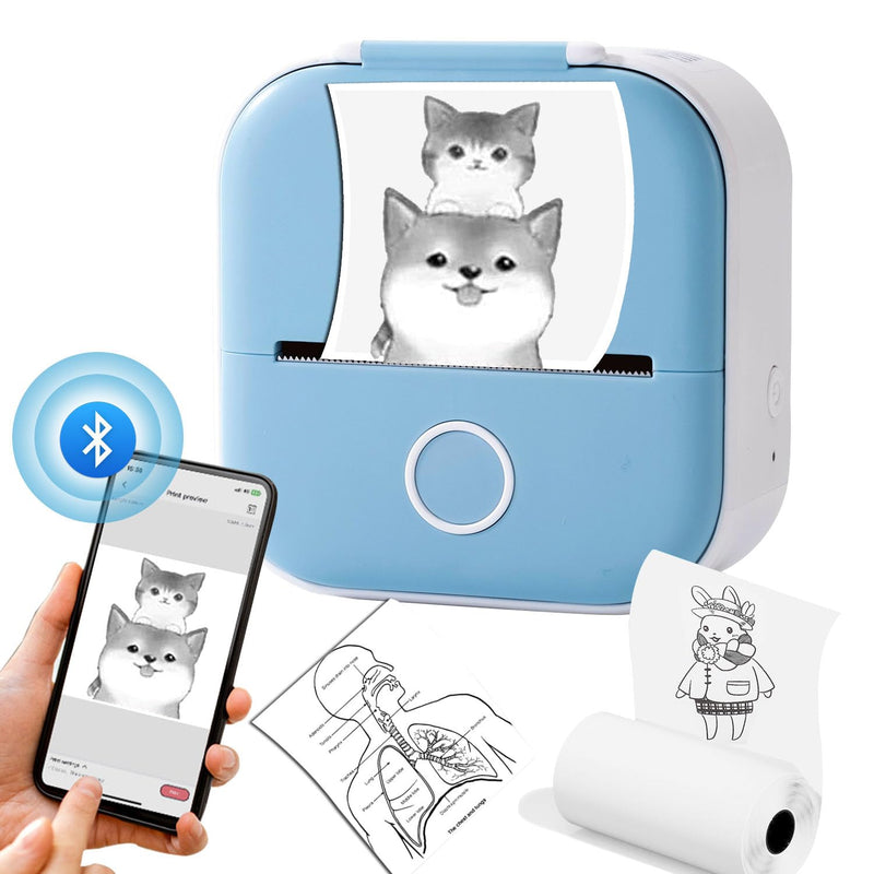 Print Pods Mini Printer, 2024 New Portable Mini Thermal Pocket Printer with Rolls Paper, Bluetooth Printer Pods Mini Printer Sticky Note Maker for Pictures Photos DIY Scrapbook (Blue)