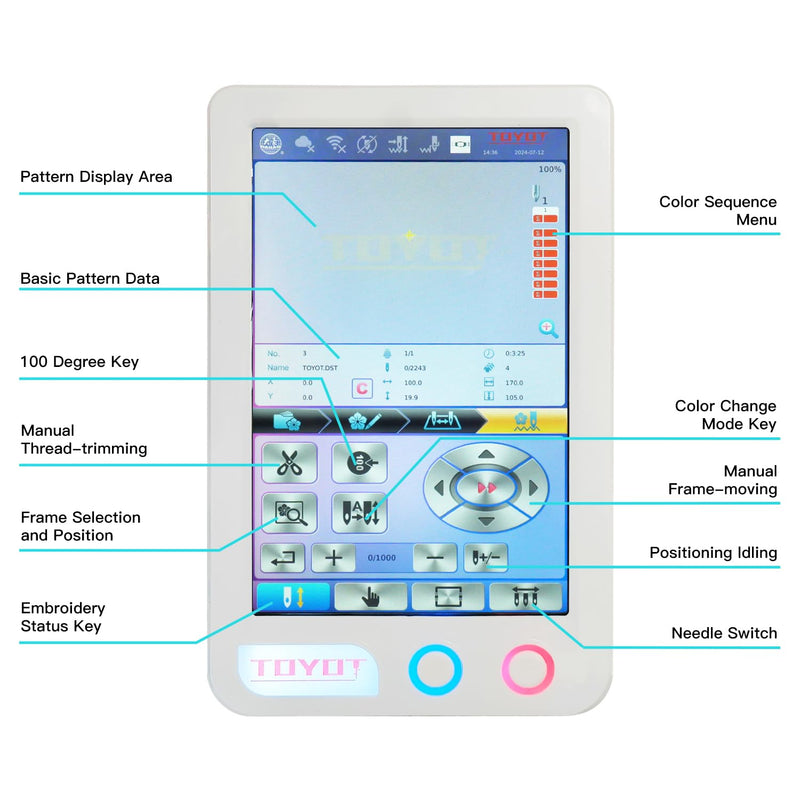 Embroidery Machine TOYOT with 15 Needles, 14.2'' x 7.9'' Large Embroidery Area, Commercial Embroidery Machine for Flat, Hat, T-shirt and more