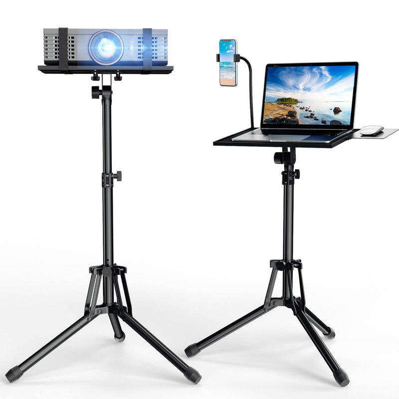 Projector Stand Laptop Tripod Stand, Portable Stand Adjustable Height 20 to 60 Inch, Projector Stand with Gooseneck Phone Holder ＆ Mouse Tray, Laptop Floor Stand for Podium, Home, Studio, DJ Racks