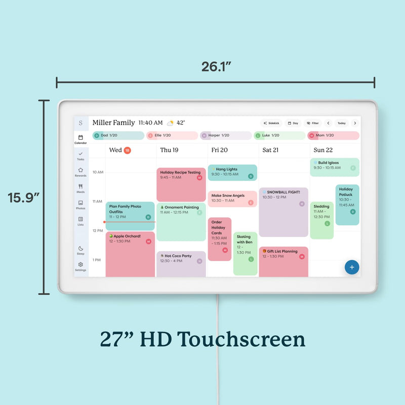 Skylight Calendar Max: 27-Inch Smart Digital Calendar & Chore Chart, Family Organizer with Interactive Touchscreen Display with NA Adapter, Aluminum Metal Shadowbox