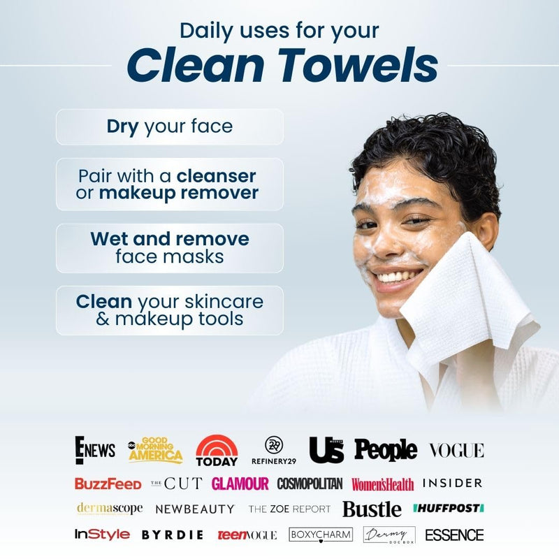 Clean Skin Club Clean Towels XL™, 100% USDA Biobased Face Towel, Disposable Face Towelette, Makeup Remover Dry Wipes, Ultra Soft, 50 Ct, 1 Pack