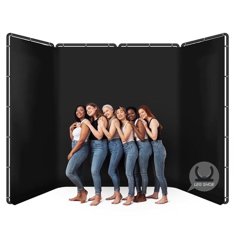 Black Super Large Backdrop Screen with Stand Frame, LimoStudio 13.1 x 8 feet (W x H), 4 Panel Foldable Background, Angle Adjustable, Enhanced Stability with Leg Shoes, Photoshoot, Show Booth, AGG3376