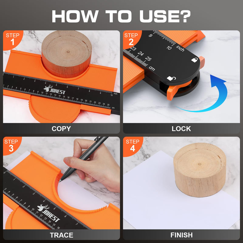 JOREST Contour Gauge with Lock (10 Inch), Gifts Ideas for Men Dad Carpenter Handyman, Profile Tool for Tile Flooring, Carpet laying, Woodworking, Measuring Angle/Shape/Outline/Edge