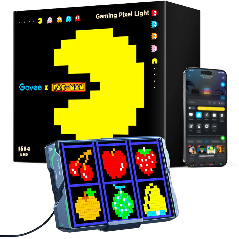 Govee x PAC-MAN Gaming Pixel Light, RGBIC LED Panel with Real-time Info Display, 150+ Scene Modes & DIY Options, Smart Pixel Lights (Wi-Fi Only), Works with Alexa, Game Room Decor, 52x32 Pixels