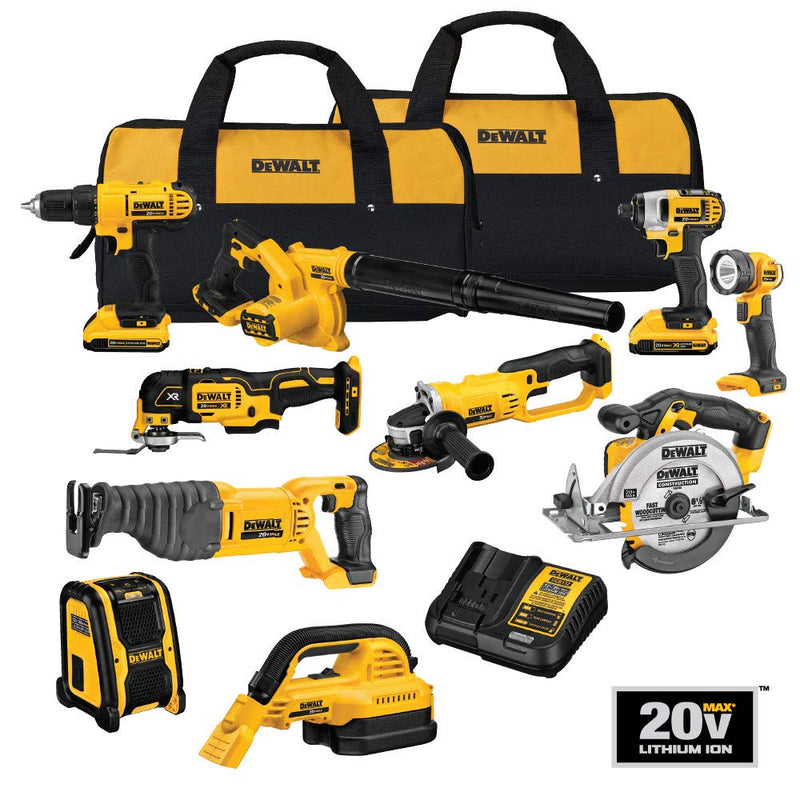 DEWALT 20V MAX Power Tool Combo Kit, 10-Tool Cordless Power Tool Set with 2 Batteries and Charger (DCK1020D2)