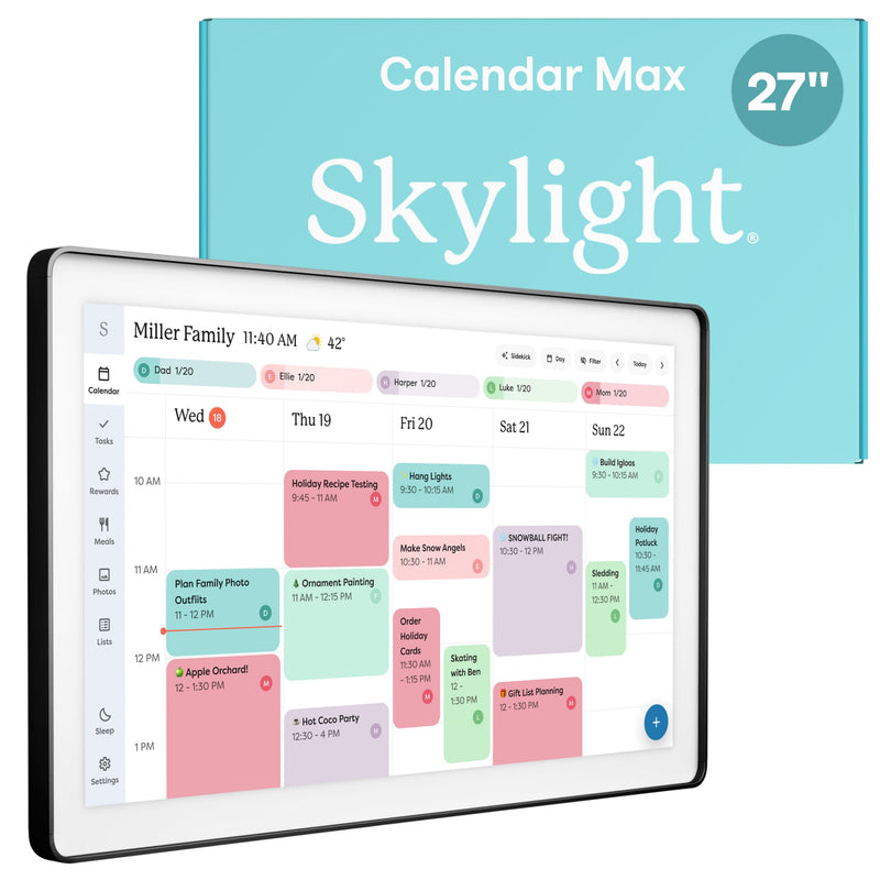 Skylight Calendar Max: 27-Inch Smart Digital Calendar & Chore Chart, Family Organizer with Interactive Touchscreen Display – Wall Mountable in Portrait or Landscape, Charcoal Shadowbox Frame