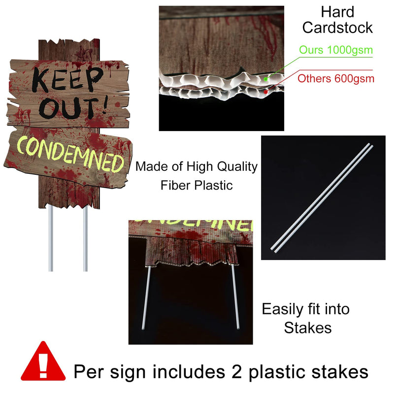 Halloween Decorations Beware Signs Yard Stakes Outdoor Creepy Assorted Warning Sign,Scary Zombie Theme Party Decor Supplies,3 Pieces,12 Inch x 9 Inch GABOSS