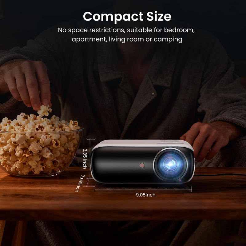 HAPPRUN Native 1080P Bluetooth Projector, Full HD Portable Outdoor Movie Projector with Built-in Speaker, Compatible with Smartphone, HDMI, USB, AV, Fire Stick, PS5 for Home, Bedroom, Outdoor Use