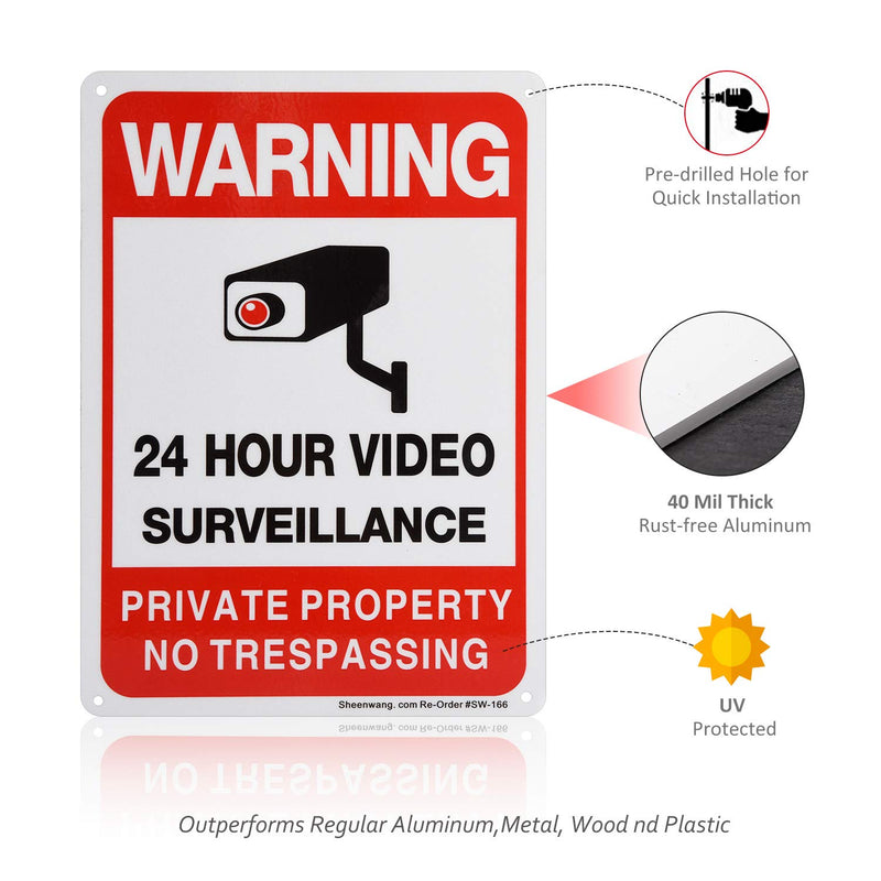 Private Property No Trespassing Sign, Sheenwang 4-Pack, Video Surveillance Signs Outdoor, UV Printed .040 Mil Rust Free Aluminum 10 x 7 in, Security Camera Sign for Home, Business, Driveway Alert, CCTV