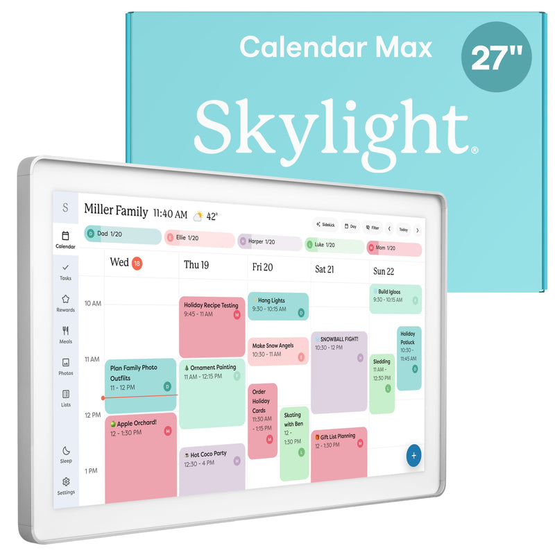 Skylight Calendar Max: 27-Inch Smart Digital Calendar & Chore Chart, Family Organizer with Interactive Touchscreen Display with NA Adapter, Aluminum Metal Shadowbox