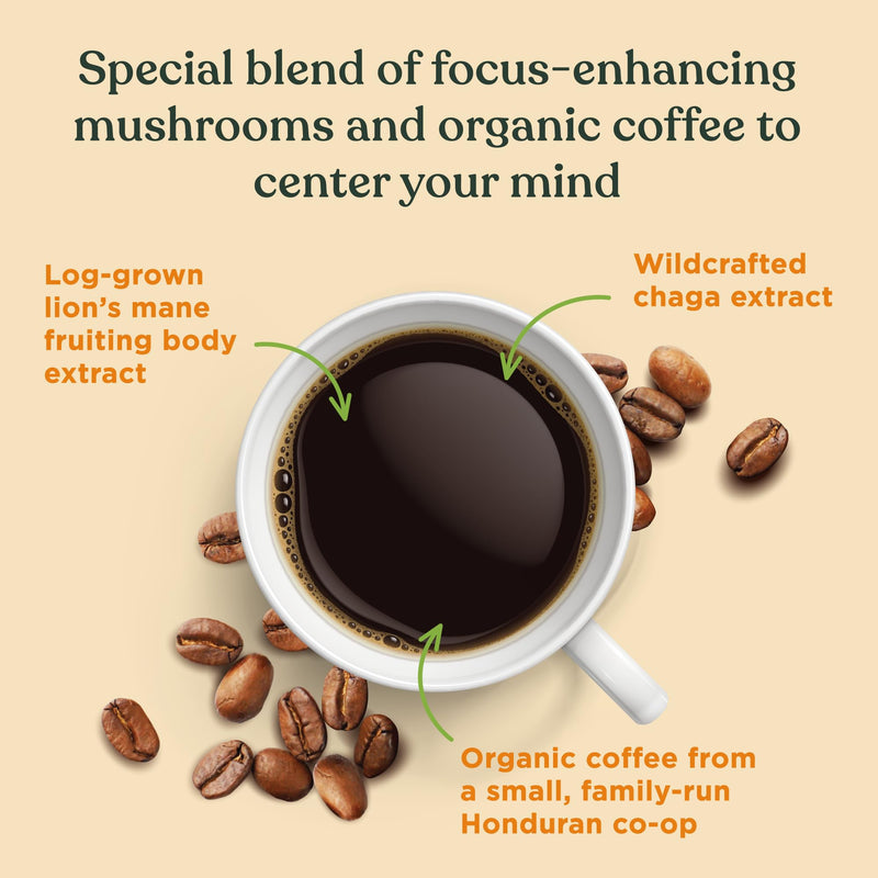 Four Sigmatic Focus Mushroom Coffee | Organic Ground Coffee with Lion's Mane Mushroom and Chaga Mushroom | Nootropic Mushroom Coffee for Better Focus and Immune Support | 12oz Bag