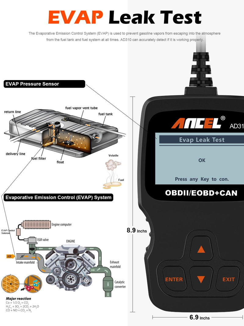 Diagnostic Scan Tool, Engine Code Reader, Ancel AD310 Classic Enhanced Universal OBD II Scanner Car Engine Fault Code Reader CAN Diagnostic Scan Tool, Read and Clear Error Codes for 1996 or Newer OBD2 Protocol Vehicle (Black)