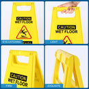 WOUSEDO 2-Pack Caution Wet Floor Sign,17.5" Height,Bright Yellow Double-Sided Folding A-Shaped Frame Design, Bilingual Caution Message