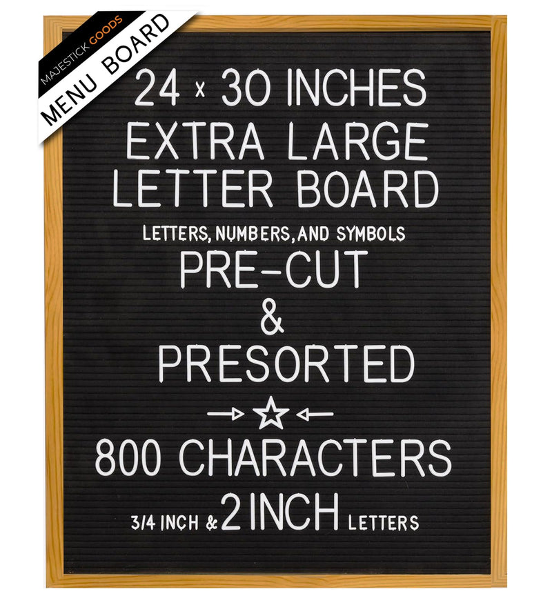 Extra Large MENU BOARD Letter Board 24x30 by Majestick Goods | Black Felt Giant Letter Board | Oak Frame Letterboard Menu for Restaurant w/Changeable Letters and Numbers Salon Price List Board (BN 2)