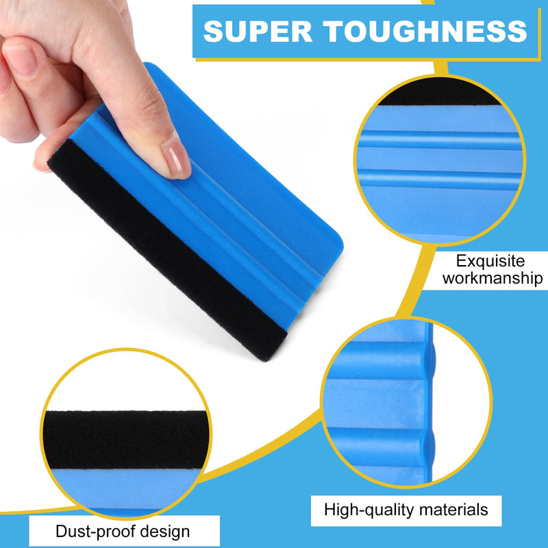 Plastic Vinyl Squeegee, 4 Inch, Lasnten 50 Pcs, Felt Edge Squeegee for Car Window Windshield Glass Cleaning Tool, Vinyl Scraper Decal, Applicator Tool with Black Fabric Felt Edge, Blue Yellow