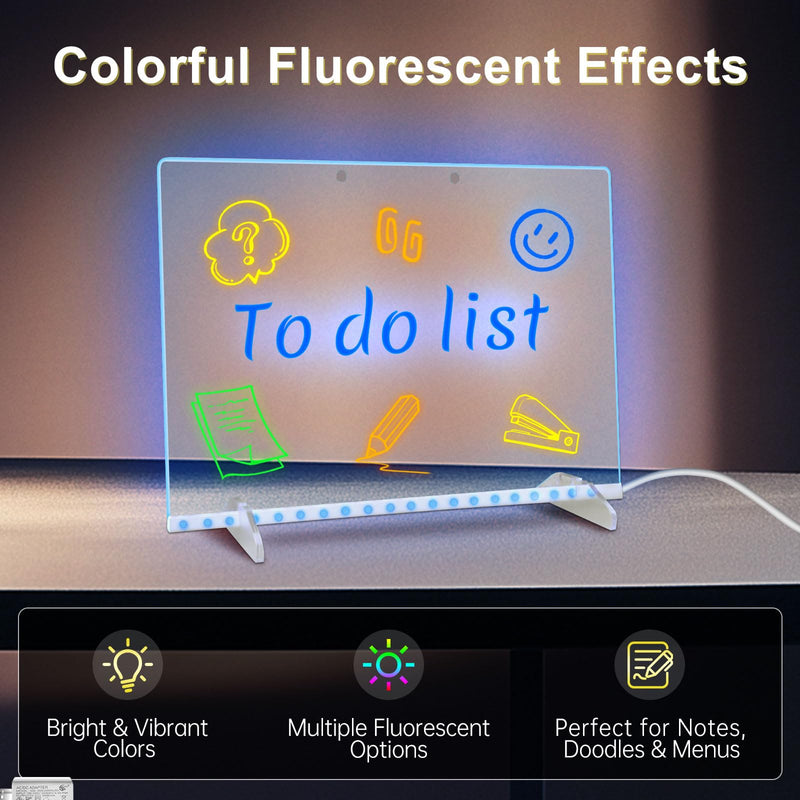 LED Note Board with 7 Colors, Includes Adapter, 13"x10" Led Drawing Board for Kids, Light Up Dry Erase Boards with 7 Markers, Soft Cloth, Hanging Chain, Holiday Trend Gift