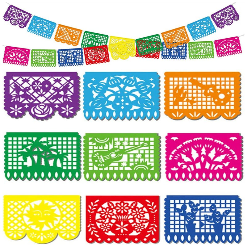 Mexican Party Banner DomeStar 18 Feet Plastic Fiesta Banner Cinco de Mayo Dia De Los Muertos Decor Day of The Dead Papel Picado Decorations Mexican Fiesta Garland for Mexican Party Supplies