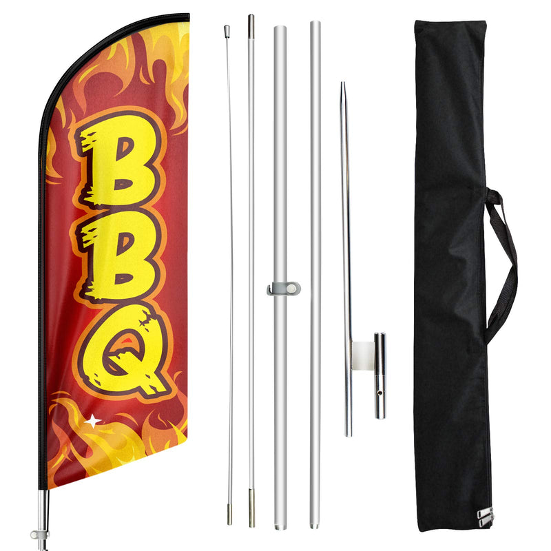 BBQ Feather Flag, BBQ Advertising Feather Banner 11 Foot, Swooper Flag Pole Kit and Ground Stake for BBQ Business, Red, FSFLAG