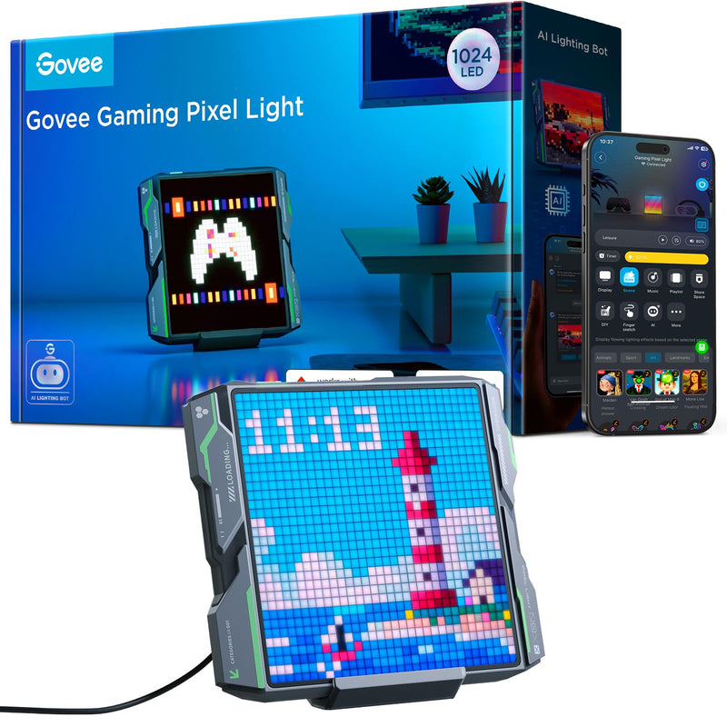 Govee Gaming Pixel Light, RGBIC LED Panel with Real-time Info Display, 150+ Scene Modes & DIY Options, Smart Pixel Lights (Wi-Fi Only), Works with Alexa, Ideal for Game Room Decor, 32x32 Pixels