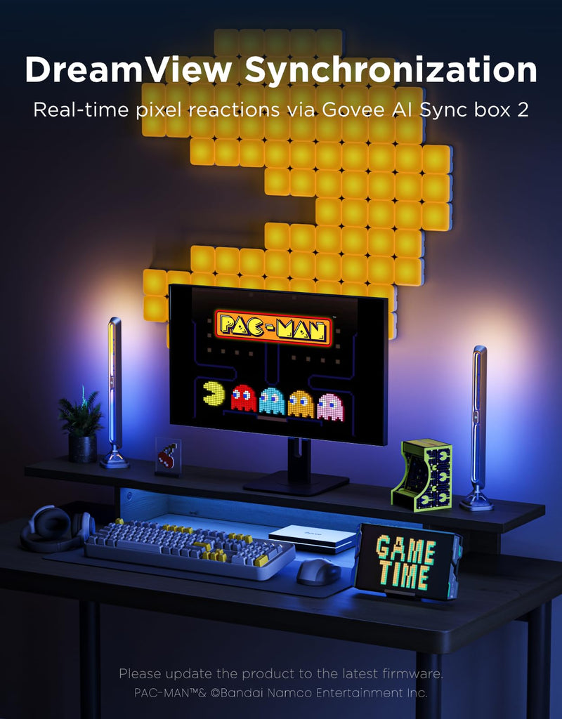 Govee x PAC-MAN Gaming Pixel Light, RGBIC LED Panel with Real-time Info Display, 150+ Scene Modes & DIY Options, Smart Pixel Lights (Wi-Fi Only), Works with Alexa, Game Room Decor, 52x32 Pixels