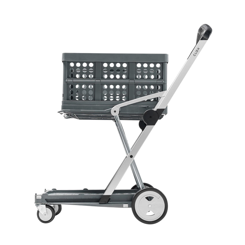 CLAX® The Original, Made in Germany, Multi use Functional Collapsible Carts, Mobile Folding Trolley, Shopping cart with Storage Crate, Platform Truck (Grey)