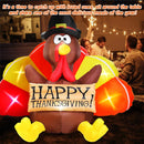 Thanksgiving Inflatables Turkey Outdoor Decorations Danxilu 6 FT with Colorful Big Tail & Pilgrim Hat, Built-in LEDs Blow up Turkey Inflatable Yard Decoration for Outside Fall Harvest Holiday Decor Danxilu