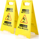 WOUSEDO 2-Pack Caution Wet Floor Sign,17.5" Height,Bright Yellow Double-Sided Folding A-Shaped Frame Design, Bilingual Caution Message