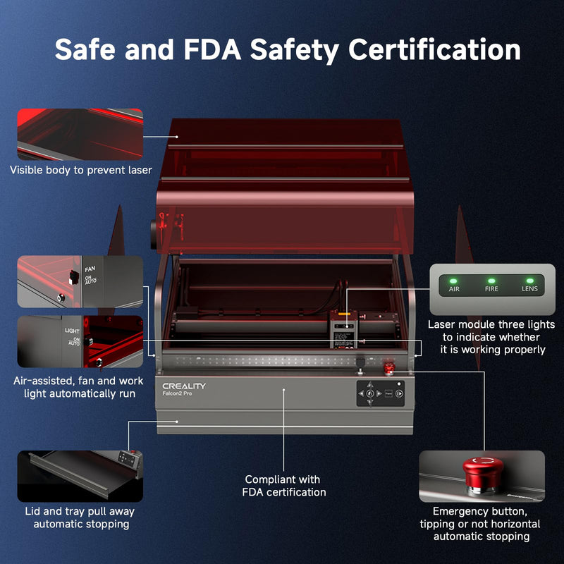 Creality Laser Engraver Enclosed, Falcon2 Pro 60W Output Laser Engraving Machine, 25000mm/min Speed Laser Cutter with Air Assist, Auto Fan, Camera Positioning for Wood and Metal