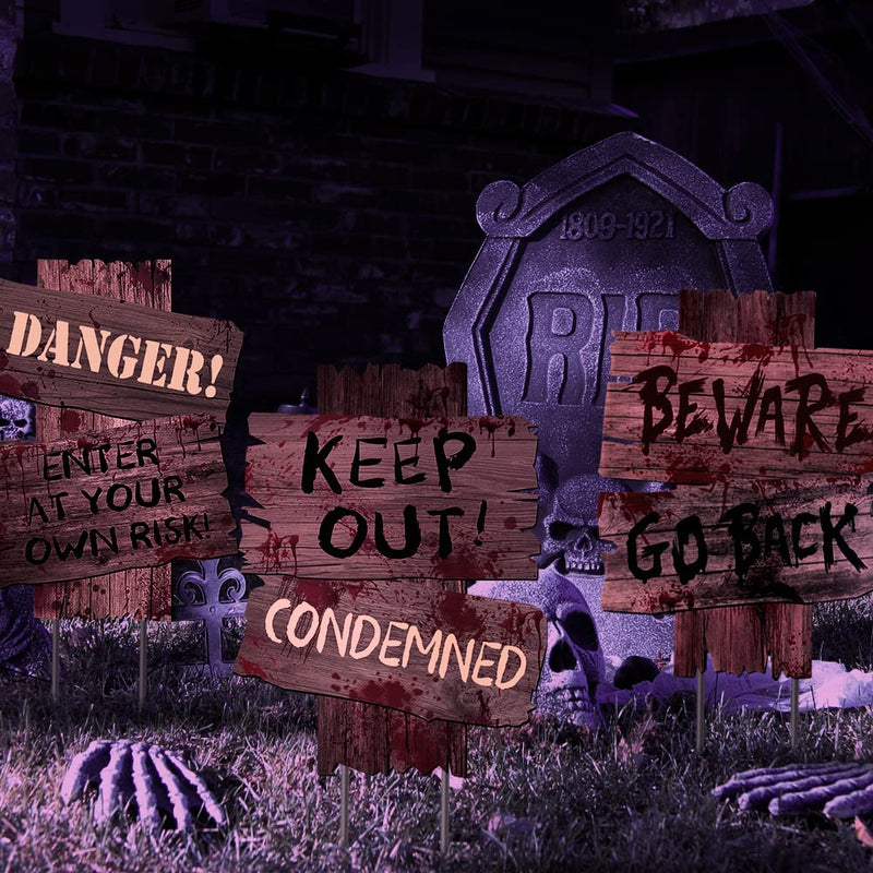 Halloween Decorations Beware Signs Yard Stakes Outdoor Creepy Assorted Warning Sign,Scary Zombie Theme Party Decor Supplies,3 Pieces,12 Inch x 9 Inch GABOSS