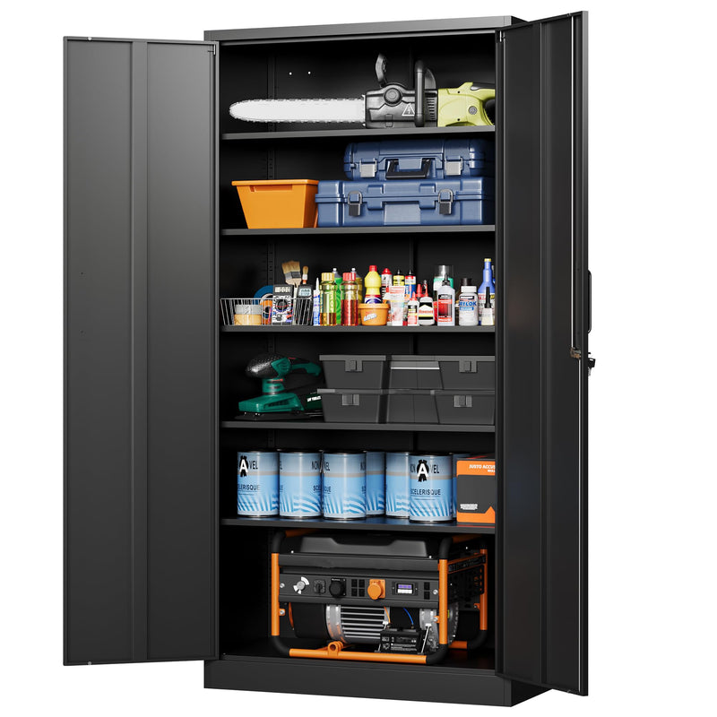 Metal Garage Storage Cabinets with Lock-72 Tall Tool Organizer Steel Lockers, Letaya, 5 Adjustable Layers Shelves for Home,Office,Warehouse,Garage,(Black-72“)