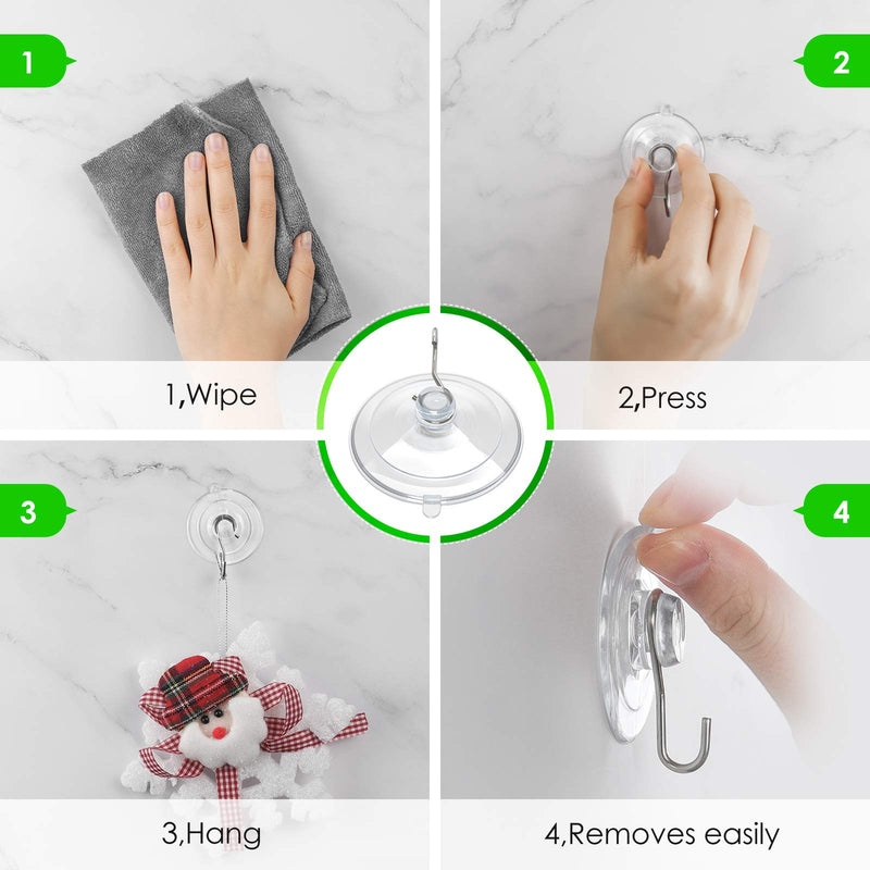 Suction Cup Hooks,HangerSpace Clear PVC Suction Cups with Metal Hooks Removable Small Suction Cups for Kitchen Bathroom Shower Wall Window Glass Door - 12 Pack