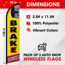 Oil Change Auto Repair Brake Services Windless Flag Pack of 3 (Mount and Poles are Not Included)