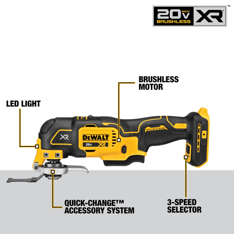 DEWALT 20V MAX XR Oscillating Tool Kit, 3 Speed, With Blades, Battery and Charger Included (DCS356C1)