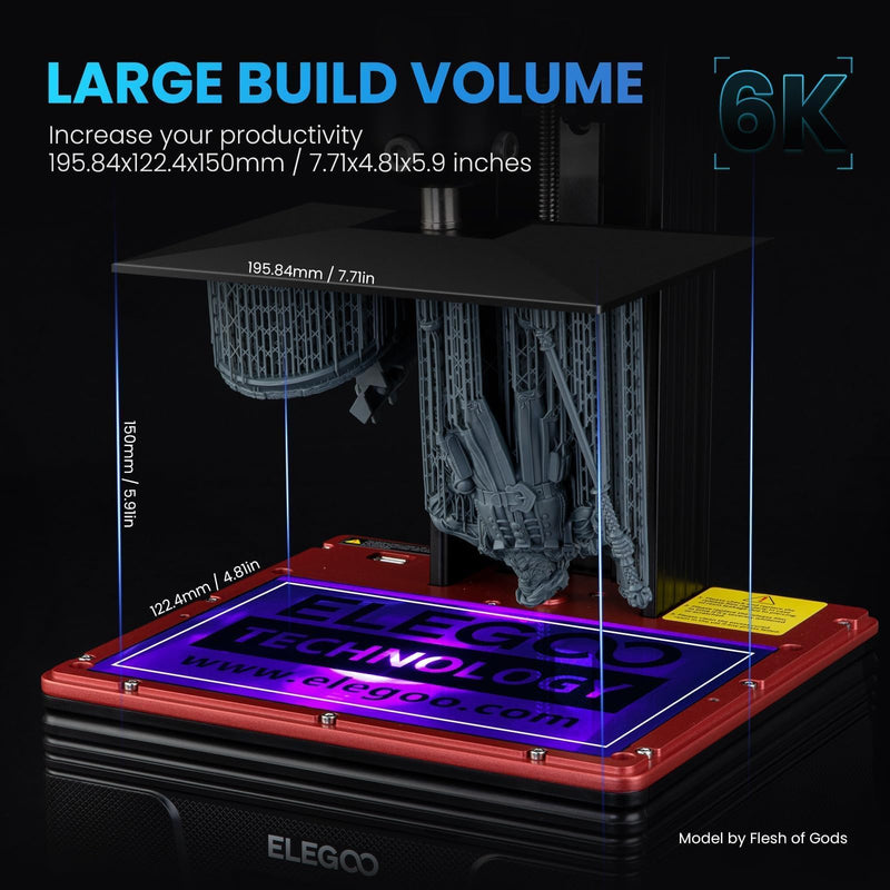 ELEGOO Mars 4 Max MSLA 3D Printer with 9.1-inch 6K Monochrome LCD, Double Cooling Fans, Multiple Print Modes, Printing Size of 7.71 x 4.81 x 5.9 inches