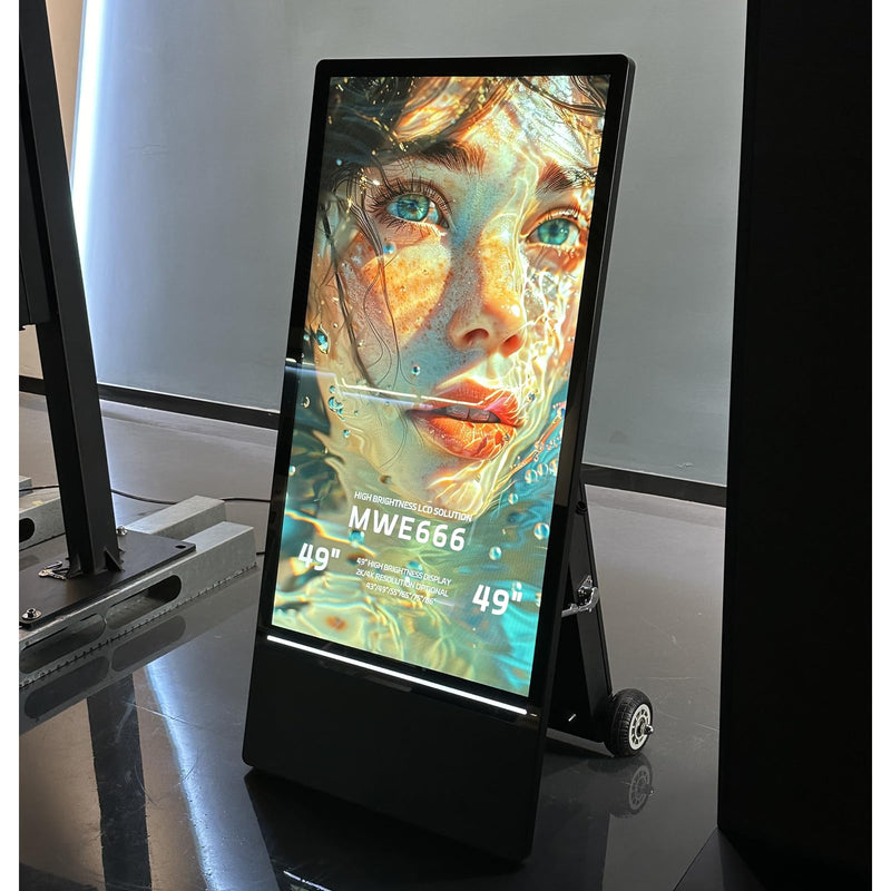 Rechargeable Portable Outdoor Digital Signage Displays, 4K UHD,IP55 Waterproof, SIOXCFZ 43 inch, Smart LCD Split Screen, Movable Kiosk, Brightness Auto-Adjustment,Android OS