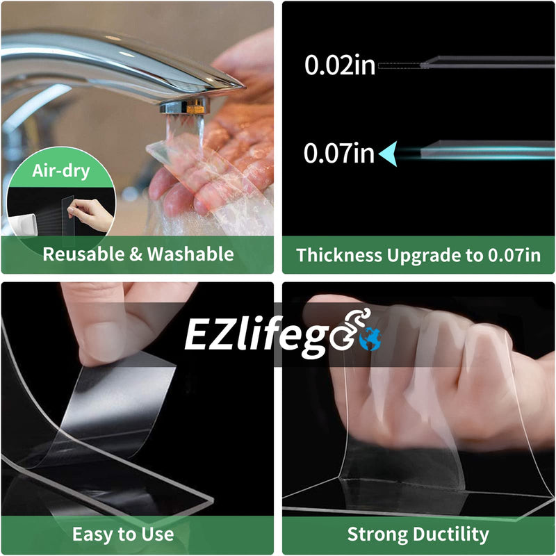 Double Sided Tape Heavy Duty, Nano Double Sided Adhesive Tape, EZlifego Clear Mounting Tape Picture Hanging Adhesive Strips (9.85FT)