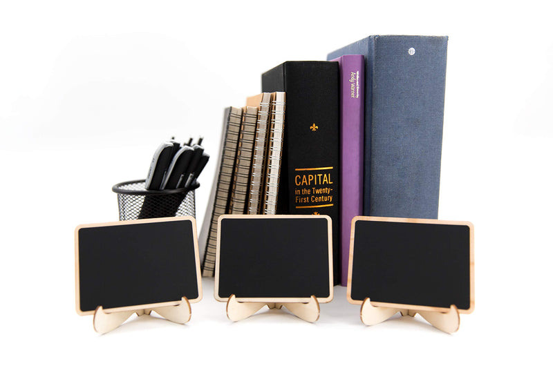 DSTELIN 10 Pack Mini Chalkboards Signs with Easel Stand, Small Rectangle Chalkboards Blackboard, Wood Place Cards for Weddings, Birthday Parties, Message Board Signs and Event Decoration