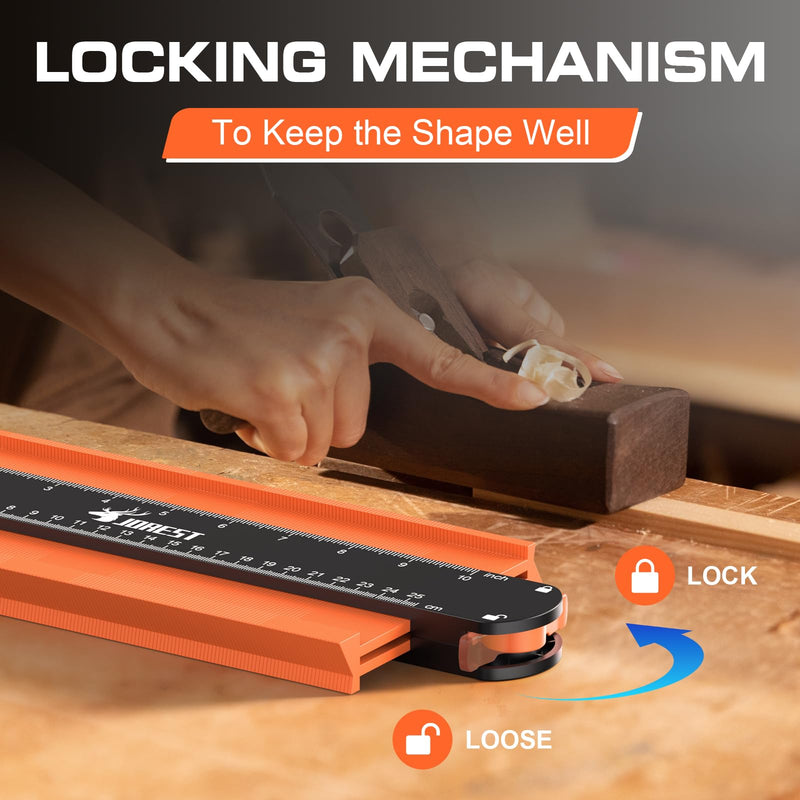 JOREST Contour Gauge with Lock (10 Inch), Gifts Ideas for Men Dad Carpenter Handyman, Profile Tool for Tile Flooring, Carpet laying, Woodworking, Measuring Angle/Shape/Outline/Edge