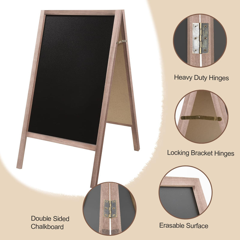 A Frame Wooden 40" x 22" Chalkboard, A Frame Rustic Chalkboard Sign Double-Sided Sidewalk Chalkboard Easel, Sturdy Sandwich Board for Restaurant, Business or Wedding (Grey)