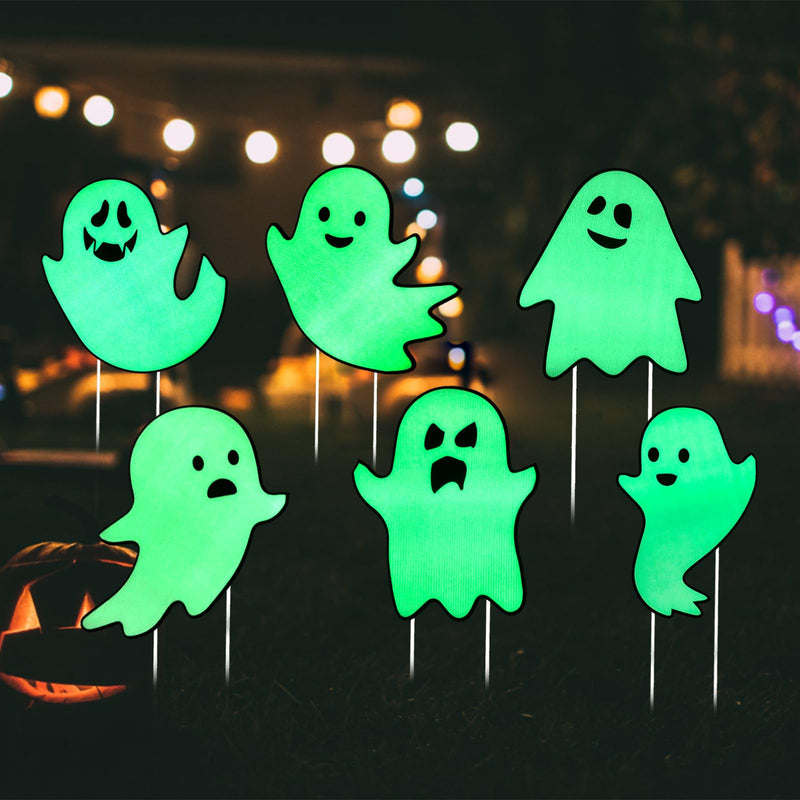 Halloween Decorations Outdoor Yard Signs,Glow in the Dark 6PCS Halloween Scary Ghost Yard Signs with Stakes for Spooky Halloween Lawn Patio Yard Garden Outdoor Decoration