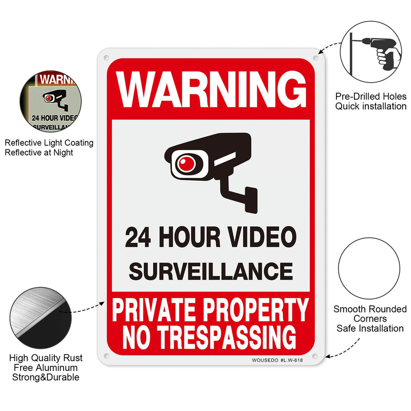 WOUSEDO 2-Pack Private Property No Trespassing Sign,Video Surveillance Signs Outdoor,Rust Free Aluminum 10 x7 Inches Security Camera Sign for Home,Business,CCTV,UV Protected & Waterproof