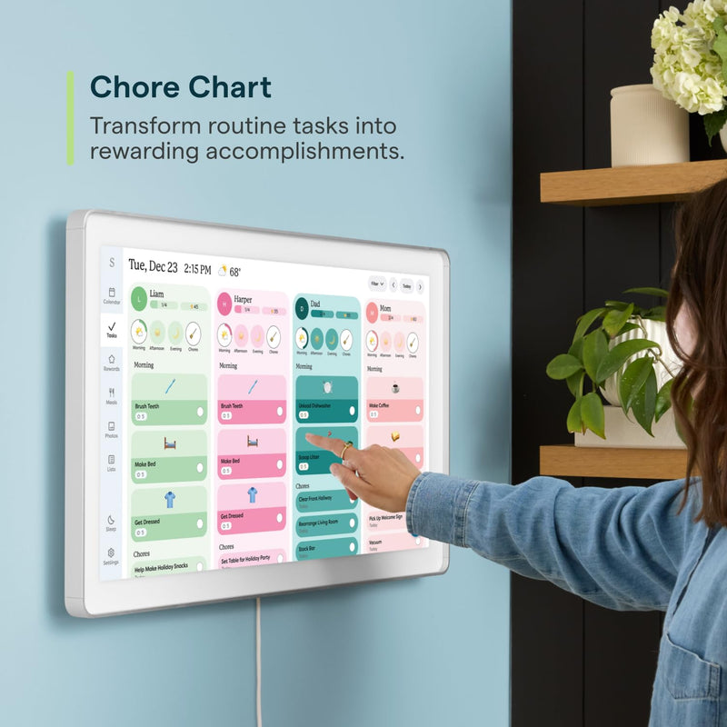 Skylight Calendar Max: 27-Inch Smart Digital Calendar & Chore Chart, Family Organizer with Interactive Touchscreen Display with NA Adapter, Aluminum Metal Shadowbox